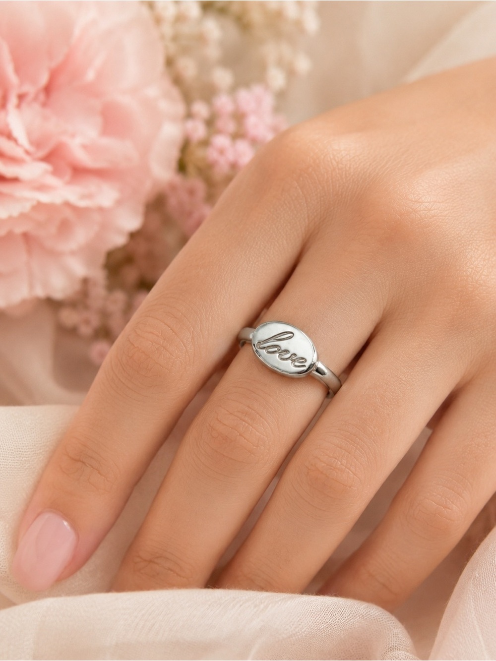Lia Sophia Silver Tone Love Script Ring Romantic Minimalist Size 7